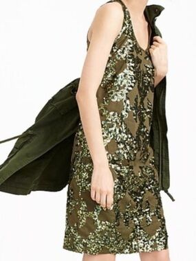 J. Crew green sequin sparkle shift dress zip up back size 6